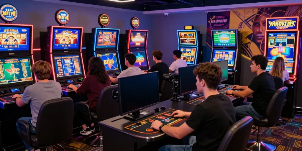 Engaging players at the online casino platform trang chủ tx88 enjoying diverse games in a high-tech lounge.
