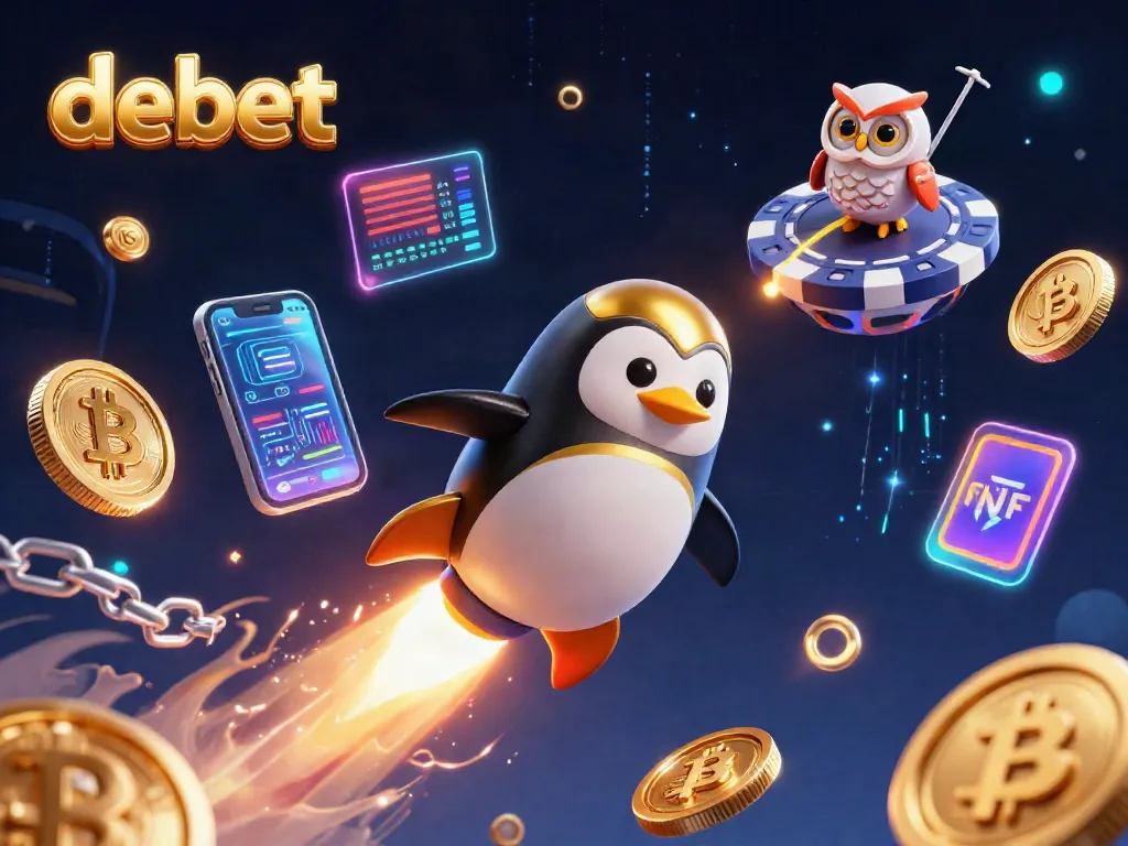 Experience thrilling wins with debet in this vibrant casino-themed 3D illustration showing gaming action.