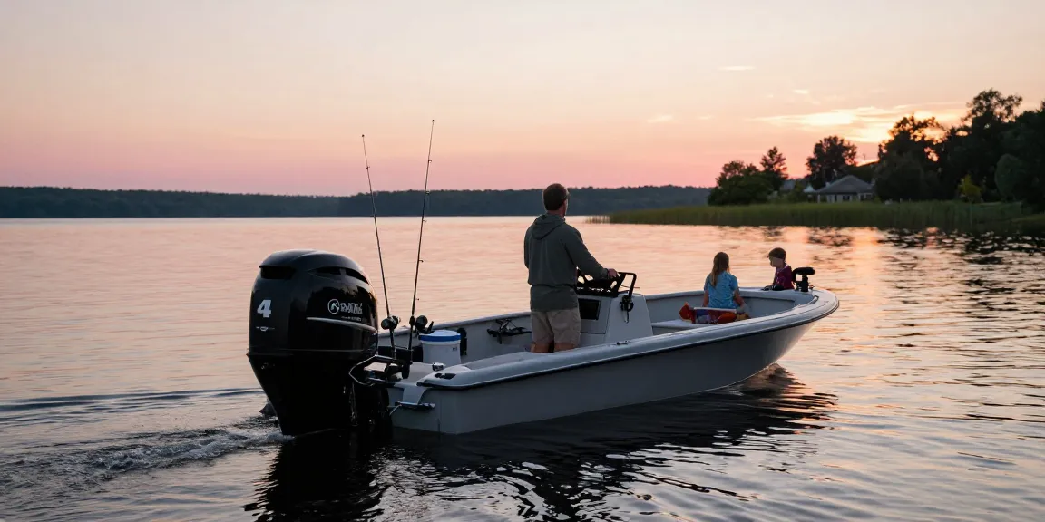 Discover 4 stroke outboard motor prices while enjoying a serene family boating experience on a tranquil lake.