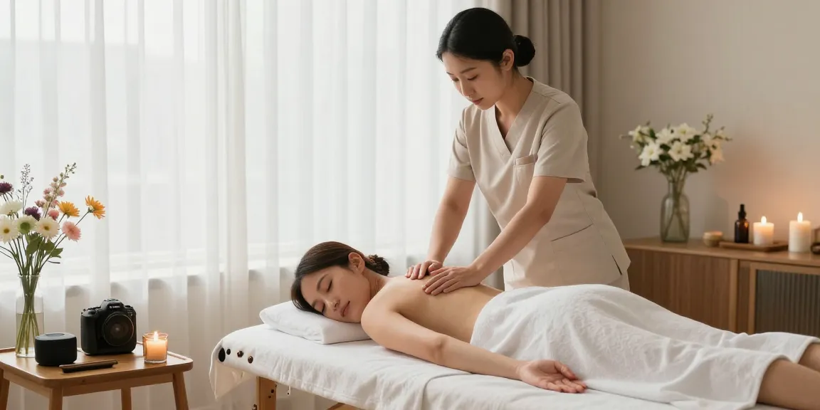 출장마사지 session in a tranquil home spa setting with calming ambiance.