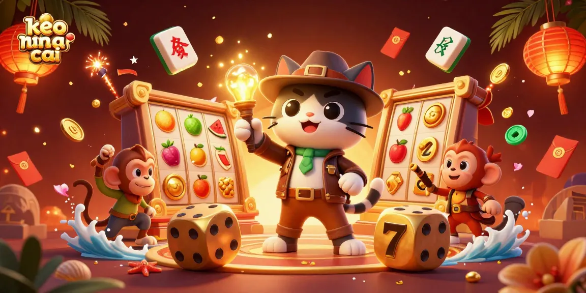 Engage with keo nha cai as a cartoon cat explores a temple filled with vibrant casino treasures.