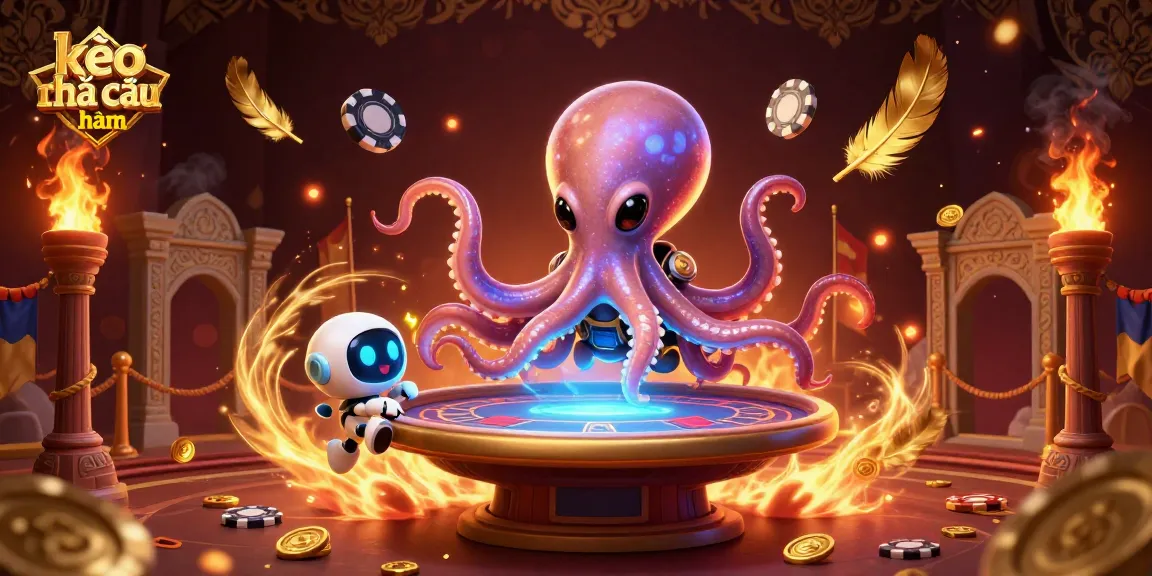 Engage with kèo nhà cái hôm nay through a vibrant 3D casino scene highlighting an alien octopus at a poker table.