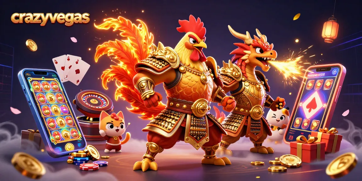 Join the excitement at crazyvegas as a fighting rooster and dragon team up for thrilling casino games!